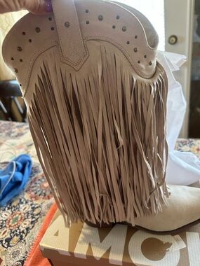 Fringed Suede Western Boots- Cream NWOT